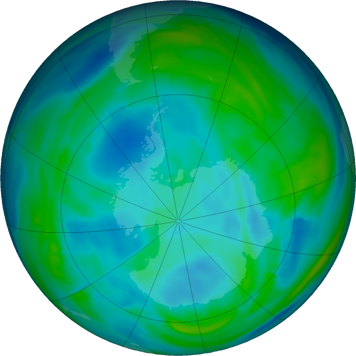 Antarctic ozone map for 02 June 2021